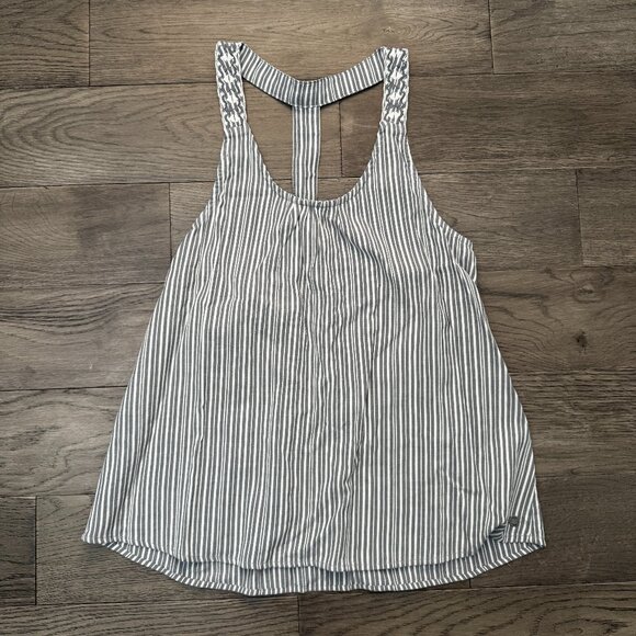 Roxy Stripe Tank Top Sz. M Skyline Sunlights Grey White Stripe Racerback - Picture 1 of 6